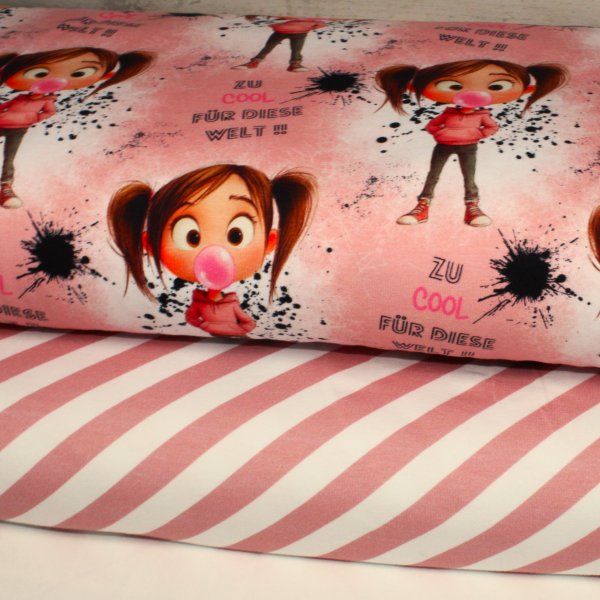 Eigenproduktion Baumwolljersey Softstreifen in rosa-weiss